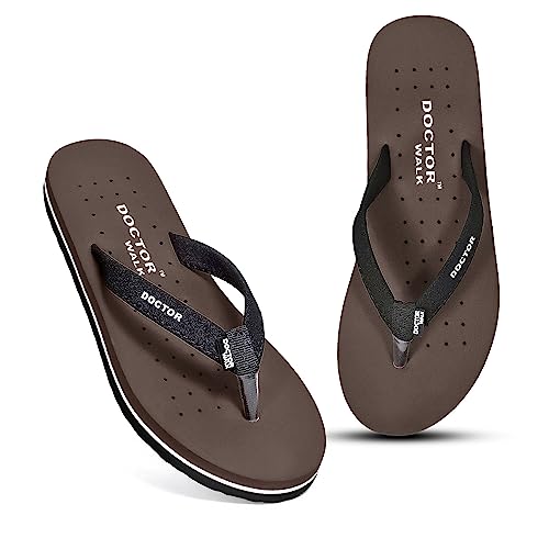 Image of Doctor Walk Orthopaedic Flip Flops, Black, Cushioned Footbed with Anti-Slip Sole Slipper for Women's