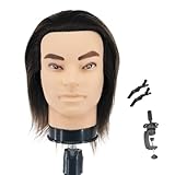 Barber Mannequin Head - 12'' Practice Head with Human Hair, Clamp Stand for Hairdresser Cutting & Styling