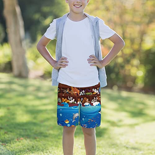 Boys Swim Trunks Quick Dry Casual Board Shorts Beach Pants for 7-20 Years-Animals On Noah's Ark 5