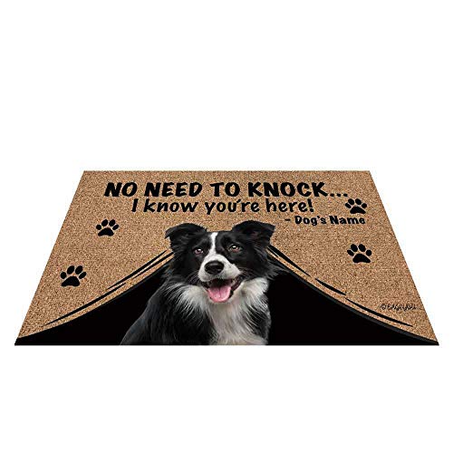 Bageyou, zerbino personalizzato con nome del cane da esterni, con bordo My Love Dog Border Collie Welcome tappetino non bisogno di bussare I Know You're Here 59,9 x 39,9 cm