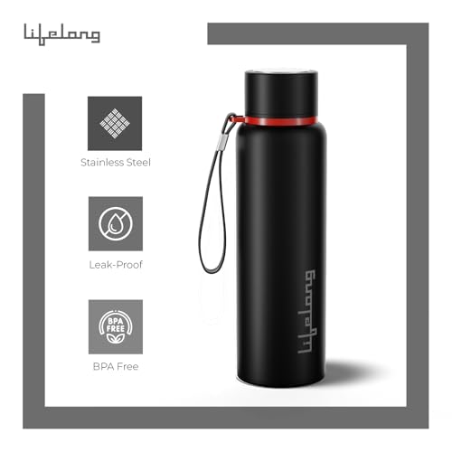 Lifelong Stainless Steel Water Bottle 950 ml | Single Wall, Anti-Bacterial, BPA Free, Odour-Free, Easy to Clean, Corrosion Resistant | Secure Cap for School, Travel, Gym & Work (LLWBT02, Black) - Image 4