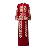 Xiuhe Retro Chinese Wedding Dress Embroidery Traditional Cheongsam Vintage Red Formal Qipao Women Man Oriental Style(Red man,Medium)