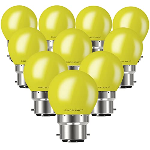 SINCELIGHT B22 LED Yellow Coloured Bulbs 1W Festive Decorative Garden Party Light,Pack of 10, B22 ( Bayonet Cap )