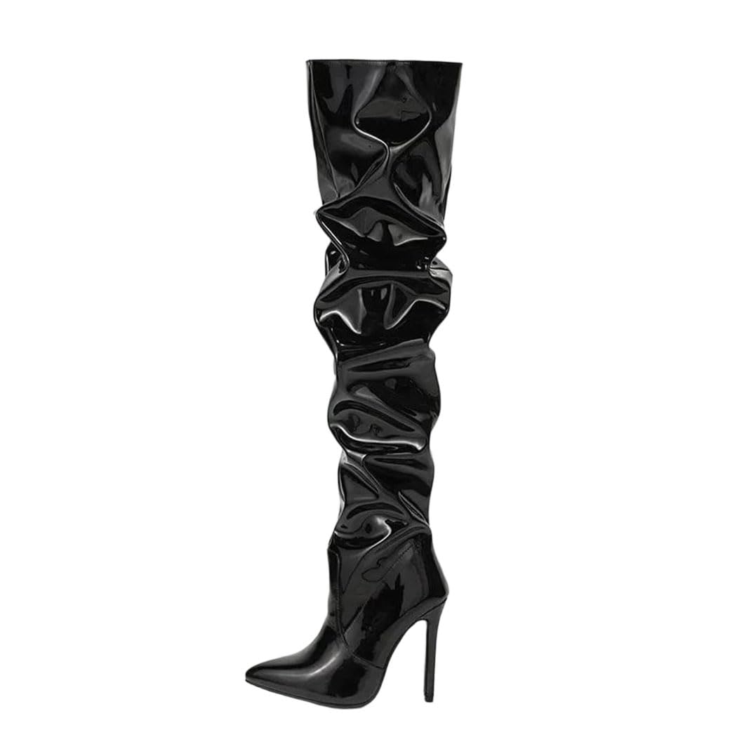 Womens Over-The-Knee Pull On Boots Fashion Pointed Toe Side Zipper Thin Heel Pleated 2025