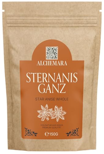 Anis Estrellado Entero Alchemara (150g) – Anís Estrellado – Especias Suavemente Secadas Ideales para Cocinar – Especias Aromáticas
