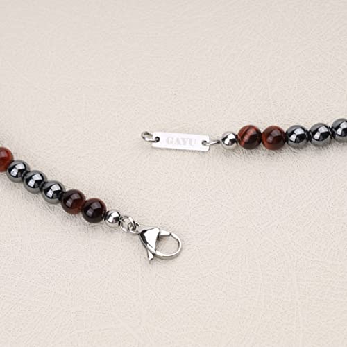 Gavu Stone Beaded Hematite Red Tiger Eye Necklace For Men 24" #TOP4