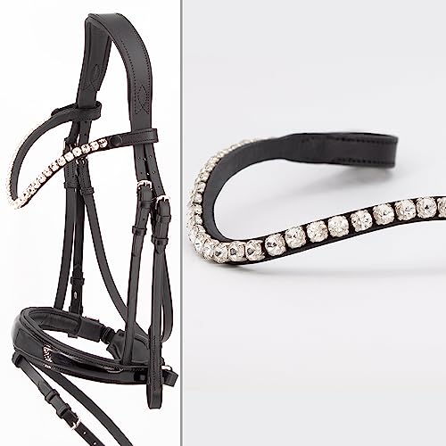 Heinick Trense Performance Schwedisch Lack Abnehmbarer Sperrriemen Zaumhaken ~ Vollblut ~ Auswahl (Stirnriemen Quick-Change Glow-Silver)