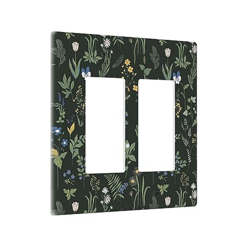 Plaque interrupteur double bascule vert foncé motif floral - 2