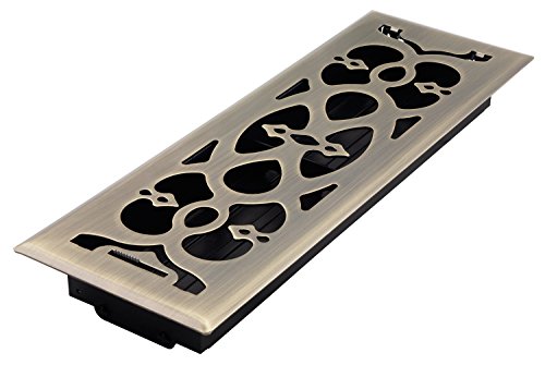 Accord AMFRABV414 Floor Register with Victorian Design, Fits 4-Inch x 14-Inch(Duct Opening Measurements), Antique Brass