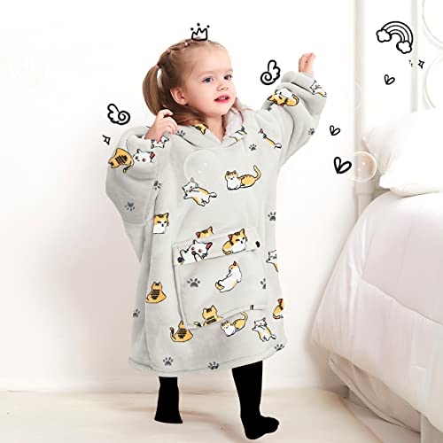 Image of KFUBUO Wearable Blanket Hoodie for Kids With Pocket Toddlers 2-6 Year Old | Cat, Sherpa, Heavy Material, Oversized Sweatshirt Blanket, Kids Blanket, Girl Boy Gifts, Cozy Gifts for Kids