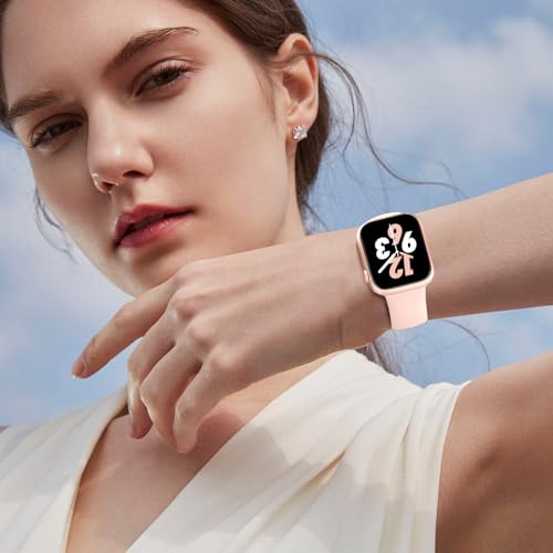 Image of Sport Band Compatible with Apple Watch 38mm 40mm 41mm 42mm 44mm 45mm 46mm 49mm, Replacement Soft Silicone Strap Wristbands for iWatch Series 11 /10 /9 /8 /7 /6 /5 /4 /3 /2 /1 Ultra SE Women Men, Pink Sand