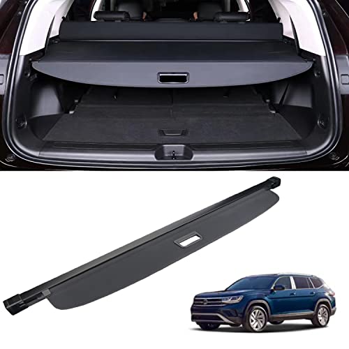 MUCO New Cargo Cover for VW V-olkswagen Atlas 2018 2019 2020 2021 2022 2023 2024 Accessories Retractable Black Rear Trunk Shade Luggage Security Cover(NOT fit for Atlas Cross Sport)