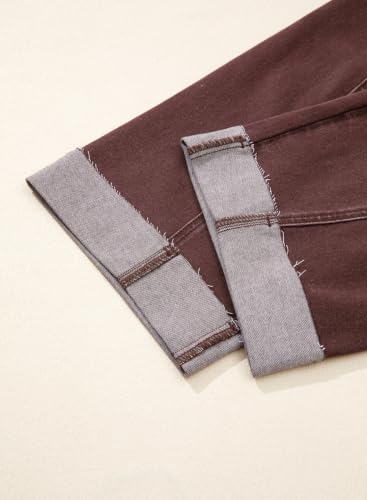 Image of Sidefeel Barrel Jeans for Women High Waisted Wide Leg Baggy Stretchy Trendy Raw Rolled Hem Capri Cropped Ankle Denim Pants