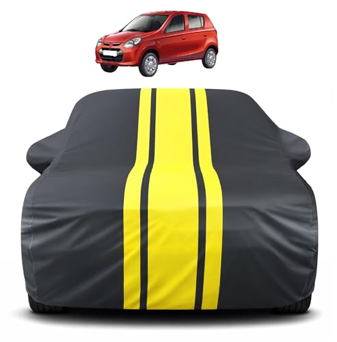 Image of Auto Hub Car Cover Compatible with Maruti Alto 800 with Mirror Pocket, Soft Cotton Lining, Alto 800 Car Cover Waterproof - Yellow-Black