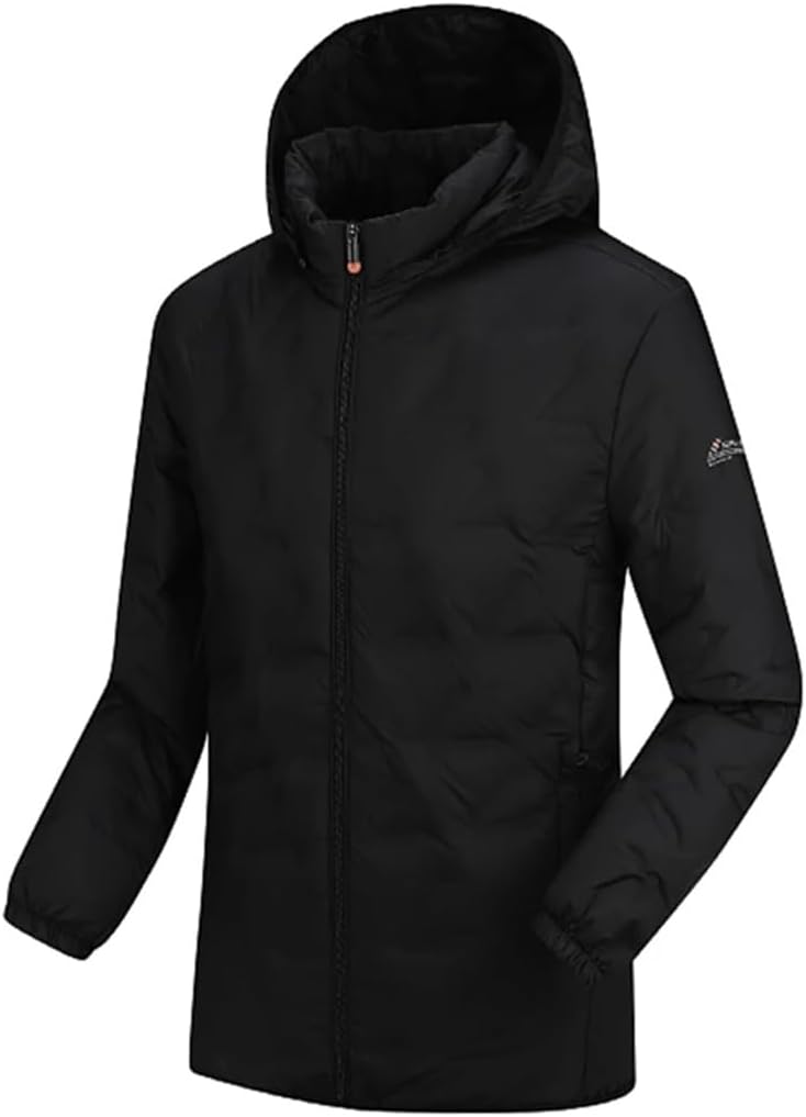 Alloaone Mens Winter Down Jacket Warm Hooded Thick Jacket Water And Wind-Resistant Solid Coat