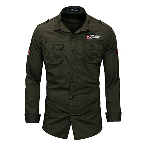Veste cargo d'extérieur homme coton militaire blouson poches vert armée L
