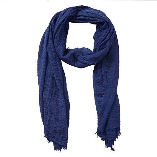 XRDSS Summer Cotton Blend Crinkle Vintage Soft Scarf with Fringed Edges 35" × 70"