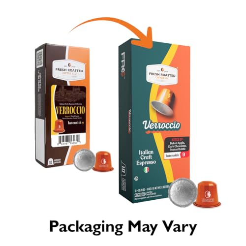 Image of Fresh Roasted Coffee, Verroccio Italian Craft Espresso Capsules for Nespresso OriginalLine, Intensity 9, Kosher, 10 Recyclable Aluminum Capsules