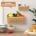 Tioncy 2 Pcs Woven Hanging Wall Baskets for Storage Boho Style Hanging Storage Plastic Woven Baskets with 4 Hooks for Kitchen Garden Living Room(Light Brown,Imitation Rattan Plastic)