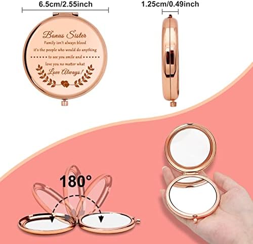 To My Bonus Sister In Law Gifts Compact Mirror Stepsister Gifts Unbiological Sister Gifts Mother's Day Birthday Gifts for Best Friend Bonus Sister Sister In Law Wedding Gift Travel Makeup Mirror