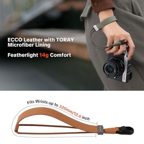 Image of PGYTECH Camera Wrist Strap Slim Vintage Style, Adjustable Quick Release Anti-Drop Leather Hand Strap Holds 55.1lb for Fujifilm /Sony /Canon Camera /Smartphone, Retro Camera Strap, Caramel Brown