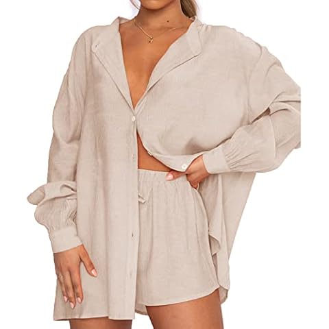 Women's Summer Casual 2 Piece Outfits Set Short Sleeve Collar Button T-Shirt Top Bodycon Shorts Set Y2K Streetwear, Z Yapricot, X-Large Cover