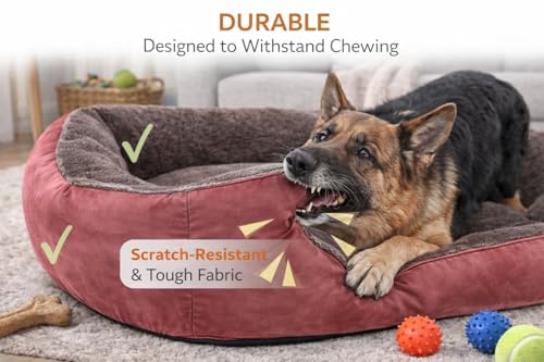 Image of SITSNOOZE Dog Beds Dogs & Cats, Rectangle Washable Pet Bed Comfortable and Breathable Pet Sofa Warming Orthopedic and Non-Skid Bottom (Reversible) (Brown & Rose Gold, XXL)