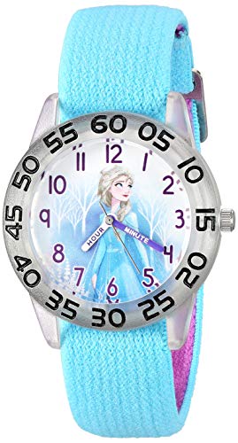 DISNEY Girls  Frozen 2 Analog Quartz Watch with Nylon Strap, Blue, 16 (Model: WDS000776)