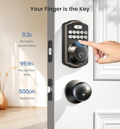 Veise Fingerprint Door Lock, Keyless Entry, Auto Lock, Electronic Keypad Deadbolt for Front Door, Biometric, Anti-Peeking Password, Easy Install, Oil Rubbed Bronze - Thumbnail 2