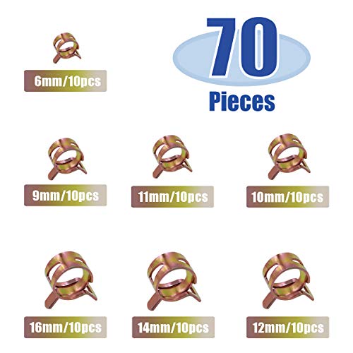 Tnisesm 70 Pcs Spring Band Type Action Pipe Clamp, Air Hose Tube Water Pipe Fuel Pipe Silicone Vacuum Hose Clamp Fasteners Assortment Kit(6Mm, 9Mm, 10Mm, 11Mm, 12Mm, 14Mm, 16Mm) Tn-23 #TOP1