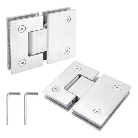 KEJJNYER 2 Pack Frameless Glass Shower Door Hinges 180 Degree, Glass to Glass Shower Door Hinges Brushed Nickel, 304 Stainless Steel Shower Doors Hardware Heavy Duty for 8mm-12mm Cover