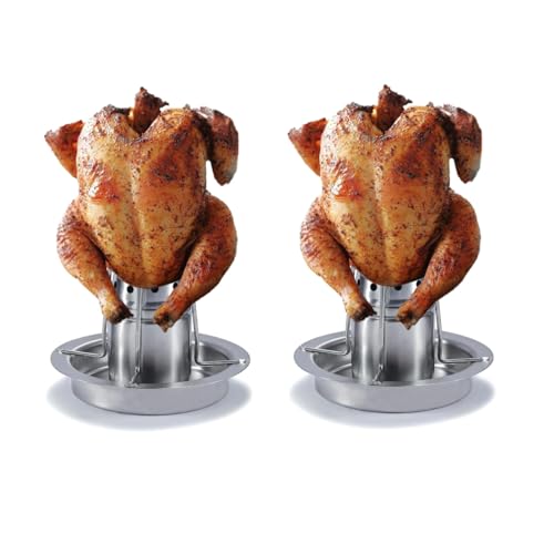 AMOZO Hähnchenbräter - Das Neue 304 Edelstahl Hähnchenhalter - Bierdose Hähnchengriller - Geflügelbräter mit Aromabehälter(2 Stück) (2)