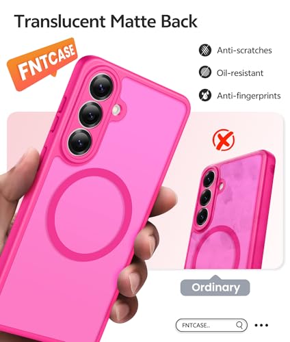 Image of FNTCASE for Samsung Galaxy S26 Case: [Fit for Magsafe] [Full Camera Protection & Screen Protector] Translucent Matte Military Grade - Shockproof Protective Phone Cover for Samsung S 26 - Hot Pink