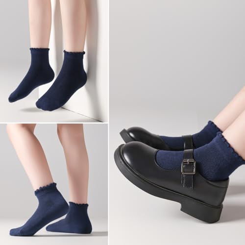 EPEIUS Girls Ankle Socks,Seamless Soft Cotton Ruffle Socks,Cute White for School Uniform 4-6/6-8/9-12/12-15 Years Old4