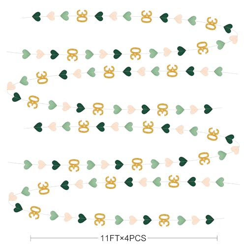 Image of Sage Green Gold 30th Birthday Decorations Sage Green Gold Heart Garland Streamer Banner Backdrop for Women Happy 30th Birthday Dirty Thirty Cheers to 30 Years Old Fabulous Anniversary Party Supplies