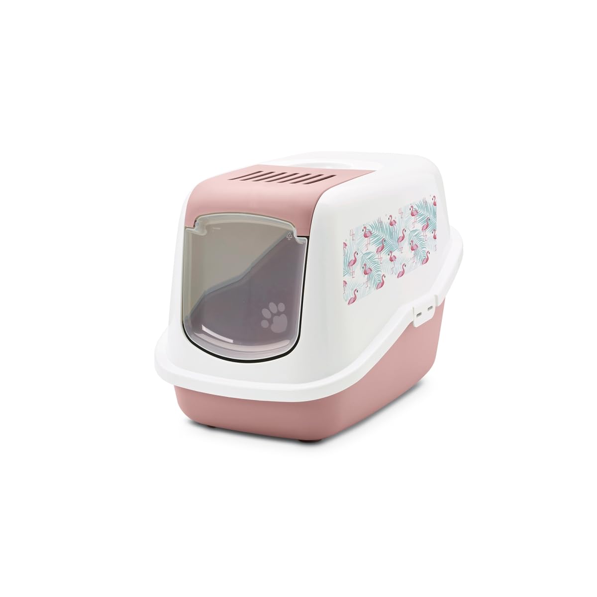 Savic Nestor Cat Litter Tray With Flamingo Design - Starter Set: Flamingo Litter Tray + 2 Extra Filters + 12 Bags