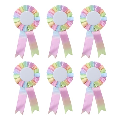 DUZEPA Paquete de 6 insignias de rosetas arcoíris, cintas de premio en blanco, cintas de premio para ganadores, insignia de cinta honorífica, lazos de torneo de caballitos de juguete (rosa)