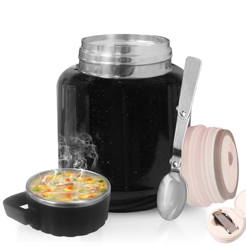 Pmueuff Thermos per Alimenti 900 ml Contenitore Termico per AlimentI Caldi in INOX Thermo per Alimenti con Cucchiaio Pieghevole Thermos Cibo Caldi Portavivande Termico per Zuppa, Pasta, Frutta
