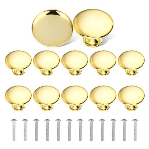 JJUNW Lot de 12 boutons de meuble avec vis - 30 mm - Rond moderne et vintage - Pour tiroir, armoire, armoires de cuisine, armoire - Doré