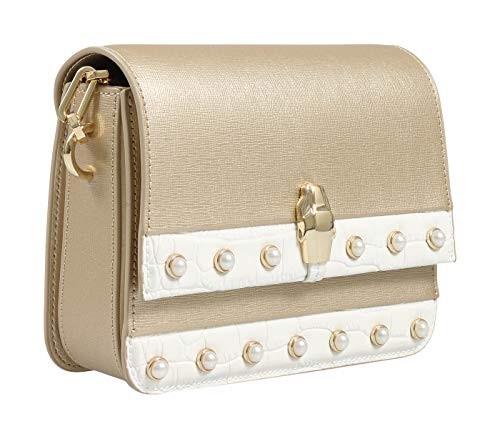 ROBERTO CAVALLI HXLPAY F92 Gold/White Shoulder Bag