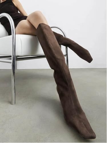 Coutgo Womens Knee High Boots Square Toe Kitten Heel Tall Boots Side Zipper Dressy Fall Shoes2