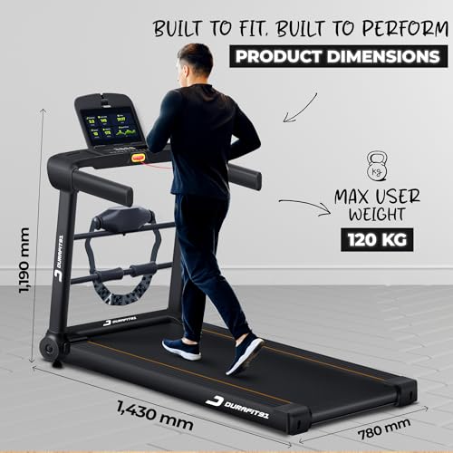 Image of Durafit91 Racer Multifunction 5 HP Peak BLDC Motorized Treadmill| 120 Kg User Weight| 16 Km /Hr Max Speed | Hydraulic Foldable| Bluetooth Speaker | Wynd app | Home use