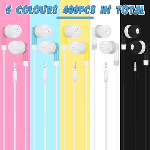 Image of Xuhal 600 Pcs Wired Earbuds Classroom Bulk Earphone School, Light Colors