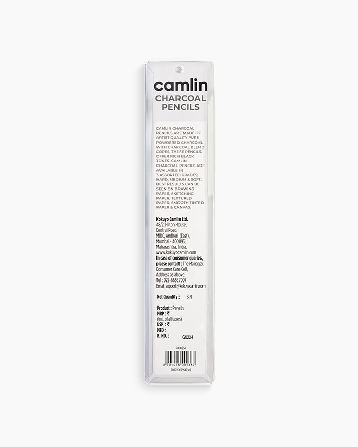 Image of Camel Charcoal Pencil Set | Pack of 3 | Hard, Medium & Soft Grades | Drawing, Sketching & Shading Pencils for Artists