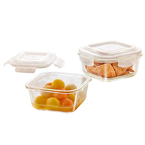 Borosil Klip-N-Store Set of 2 Microwave & Oven Safe Gift Set, Glass Storage Container, 320ml & 520ml Square, with Air Tight Lid (Transparent) 1 Borosil Klip-N-Store Set of 2 Microwave & Oven Safe Gift Set, Glass Storage Container, 320ml & 520ml Square, with Air Tight Lid (Transparent)