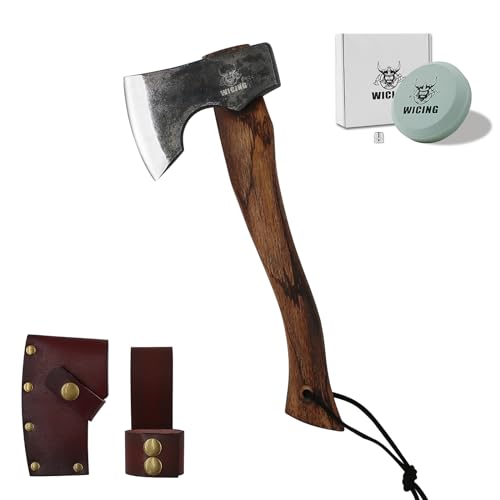 WICING 34 2 cm Beil Campingaxt und Beil aus Manganstahl 1065 mit Buchenholzgriff und Lederscheide