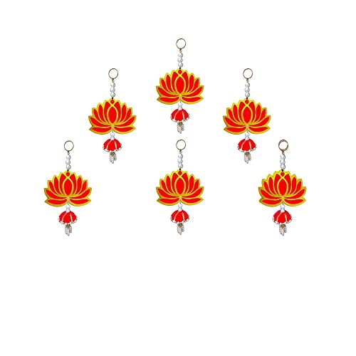 GIFT JAIPUR Lotus Red Jhumka Wall Decor Hanging Set of 6 - Diwali Showpiece Gift Home Temple Pooja Festival Wedding Marriage Stage Decoration