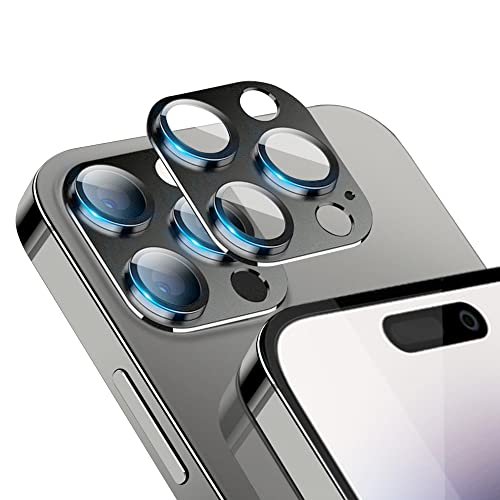 Niboow Camera Lens Protector for iPhone 14 Pro / 14 Pro Max, Aluminum Alloy 9H Tempered Glass, HD Full Cover, Black