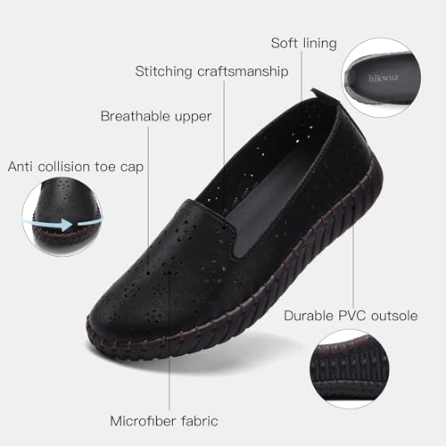 Image of Women's Summer Slip On Loafers, Breathable Perforated Hollow Cutout Flats, Comfortable Vegan Leather Walking Work Shoes for Women, Heart Floral Geometric Pattern Soft Sole Casual Summer Footwear