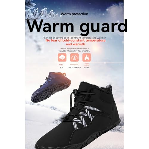 Mens Womens Winter Snow Boots Hiking Barefoot Minimalist Shoes Warm Fur Lined Waterproof Sneakers Zero Drop Sole Casual Running Training Cotton Sneakers Slip On Wide Toe Box Lightweight Booties4